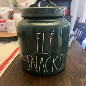 Rae Dunn Green Ceramic Elf Snacks Jar